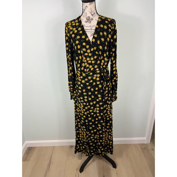 NWT Lost + Wander Sunflower long sleeve v-neck Maxi Wrap Dress